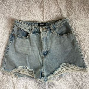 Missguided distressed denim high waisted shorts
